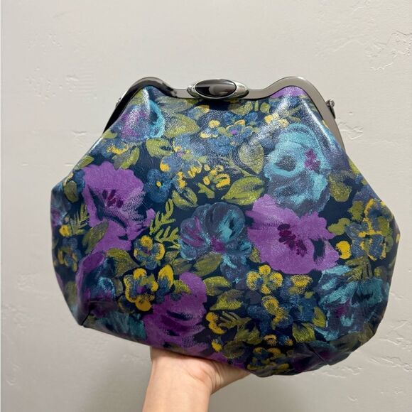 Original Design! Cowhide Leather Floral Print Handmade Metal Frame Slouchy Bag - Picture 6 of 16